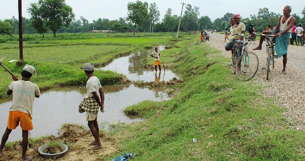 Practice of using roadside borrow pits and drains as drainage buffer, also practiced in the Terai Plains of Nepal